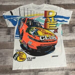 Dale Earnhardt Jr Shirt Size Medium White NASCAR Racing Tee Bass Pro Shop